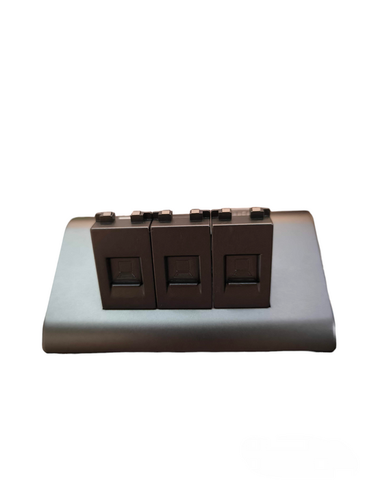 Royu 3 Gang Lan Outlet Dark Gray with three ethernet ports on a sleek dark gray panel