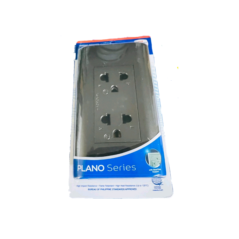 Royu Universal Outlet 15A 250V Dark Gray from Plano Series with dual power sockets and steel plate support