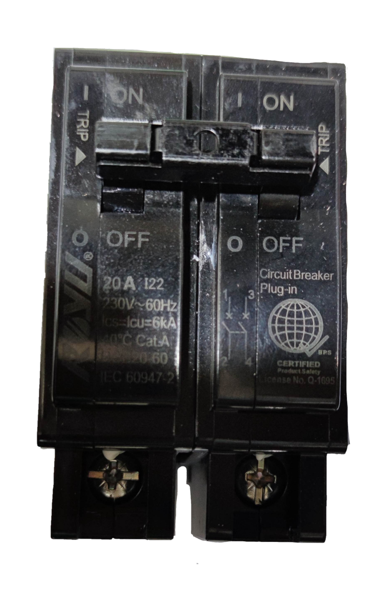 Royu 20A Circuit Breaker 2pole Plug In electrical component with on off switches and trip indicators