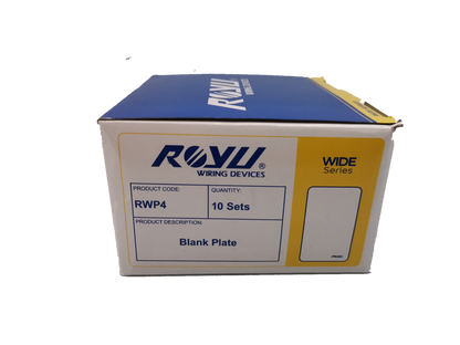 Royu Wide Series box for RWP4 10 sets showing product label and illustration of Blank Faceplate Cover Plate