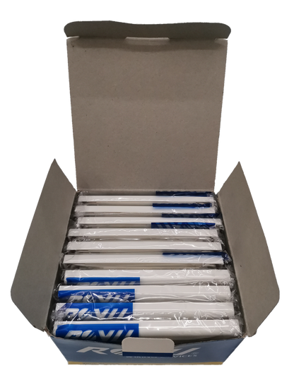 Box of Royu white Blank Faceplate Cover Plate units stacked in plastic packaging for power points and switches