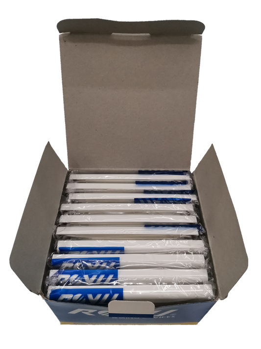 Box of Royu white Blank Faceplate Cover Plate units stacked in plastic packaging for power points and switches