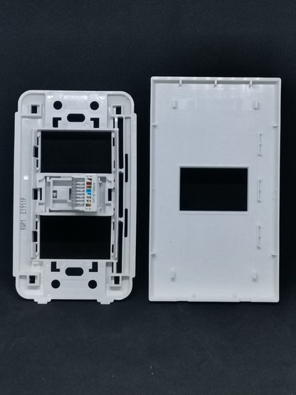 Royu 1 Gang LAN Outlet Cat5e white faceplate and mounting bracket showing keystone jack wiring