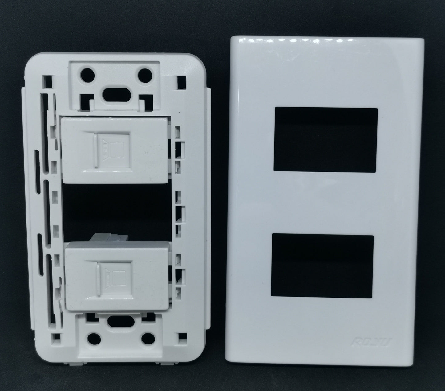 Royu 2 Gang LAN Outlet with Plate Wide white dual keystone wall plate and mounting frame for Ethernet