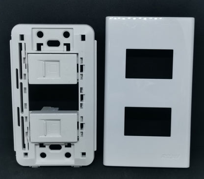 Royu 2 Gang LAN Outlet with Plate Wide white dual keystone wall plate and mounting frame for Ethernet
