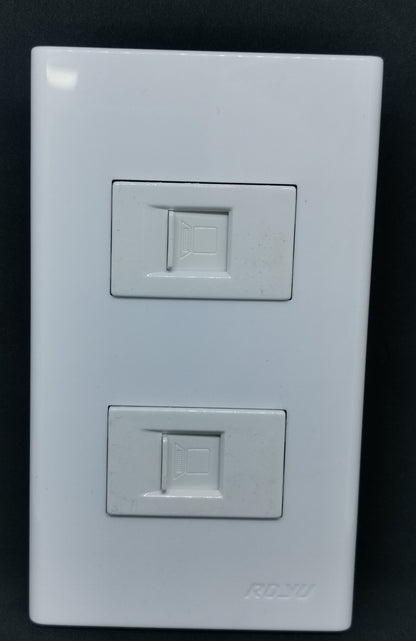 Royu 2 Gang LAN Outlet with Plate Wide white dual RJ45 network wall plate vertical mount