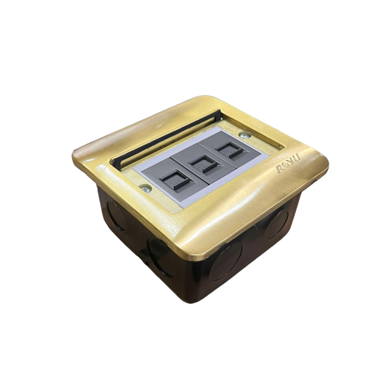 Royu Floor Outlet 3 Gang LAN Outlet Dark Gray with gold frame for seamless floor installation