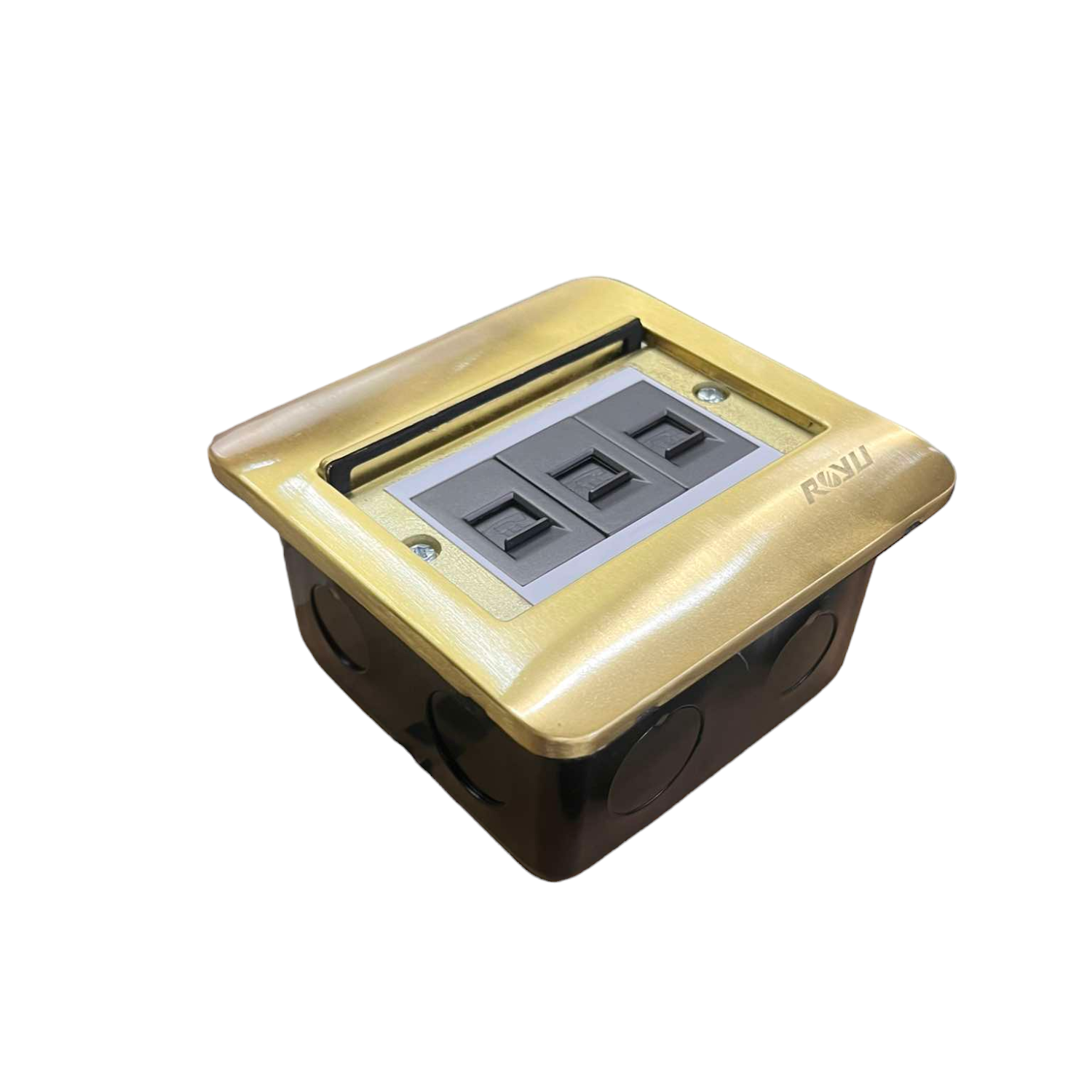 Royu Floor Outlet 3 Gang LAN Outlet Dark Gray with gold frame for seamless floor installation