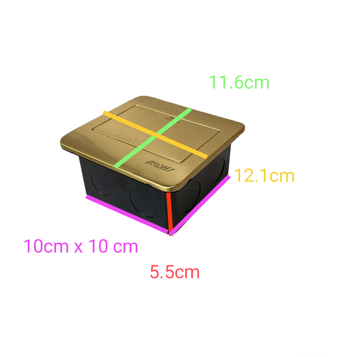 Royu Floor Outlet 3 Gang LAN Outlet Dark Gray with gold top cover and compact square design