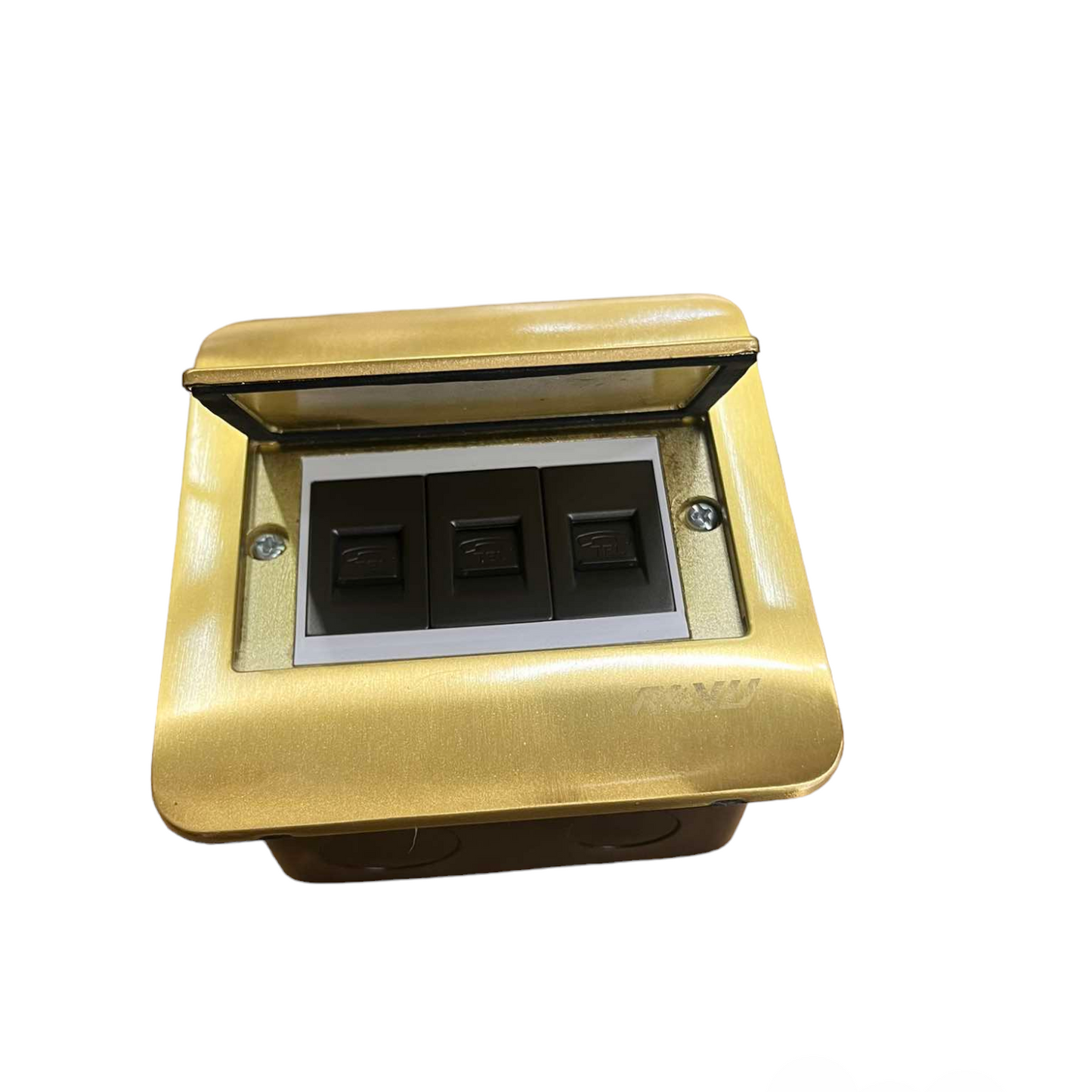 Royu Floor Outlet 3 Gang LAN Outlet Dark Gray with protective cover in gold brass finish