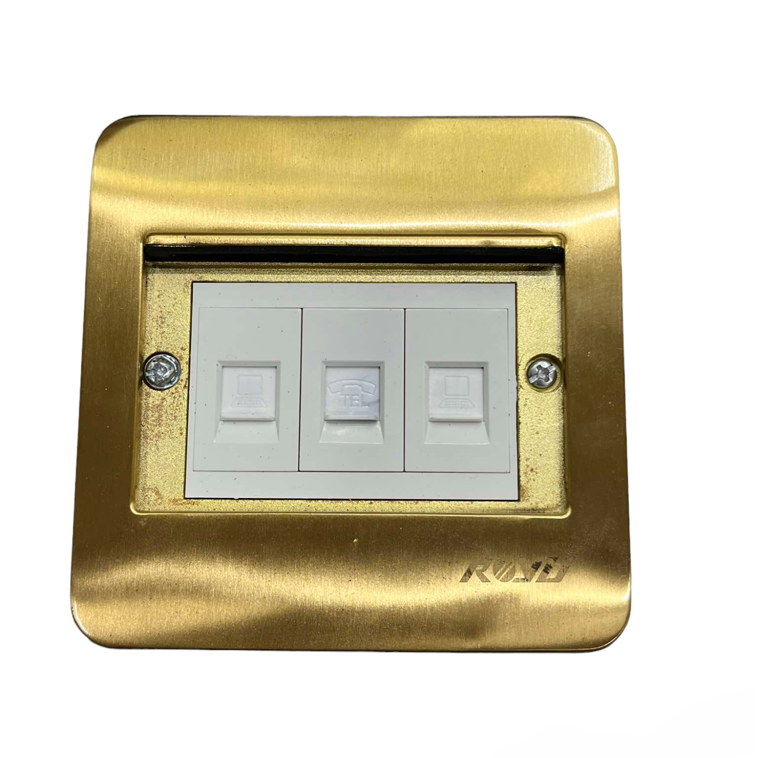Royu Floor Outlet TEL and 2 LAN Outlet with brass finish for power points switches and plugs