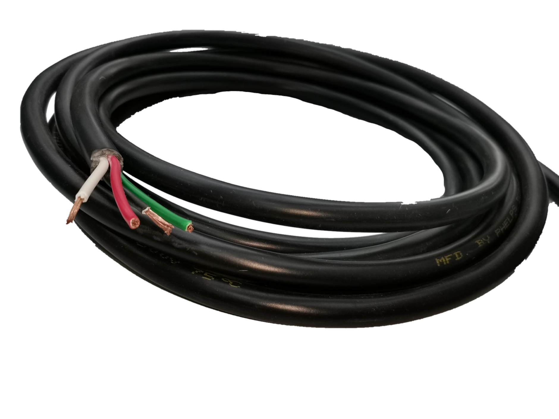 Phelps Dodge Royal Cord AWG 10 4 Core - Per Meter with black insulation and exposed wires