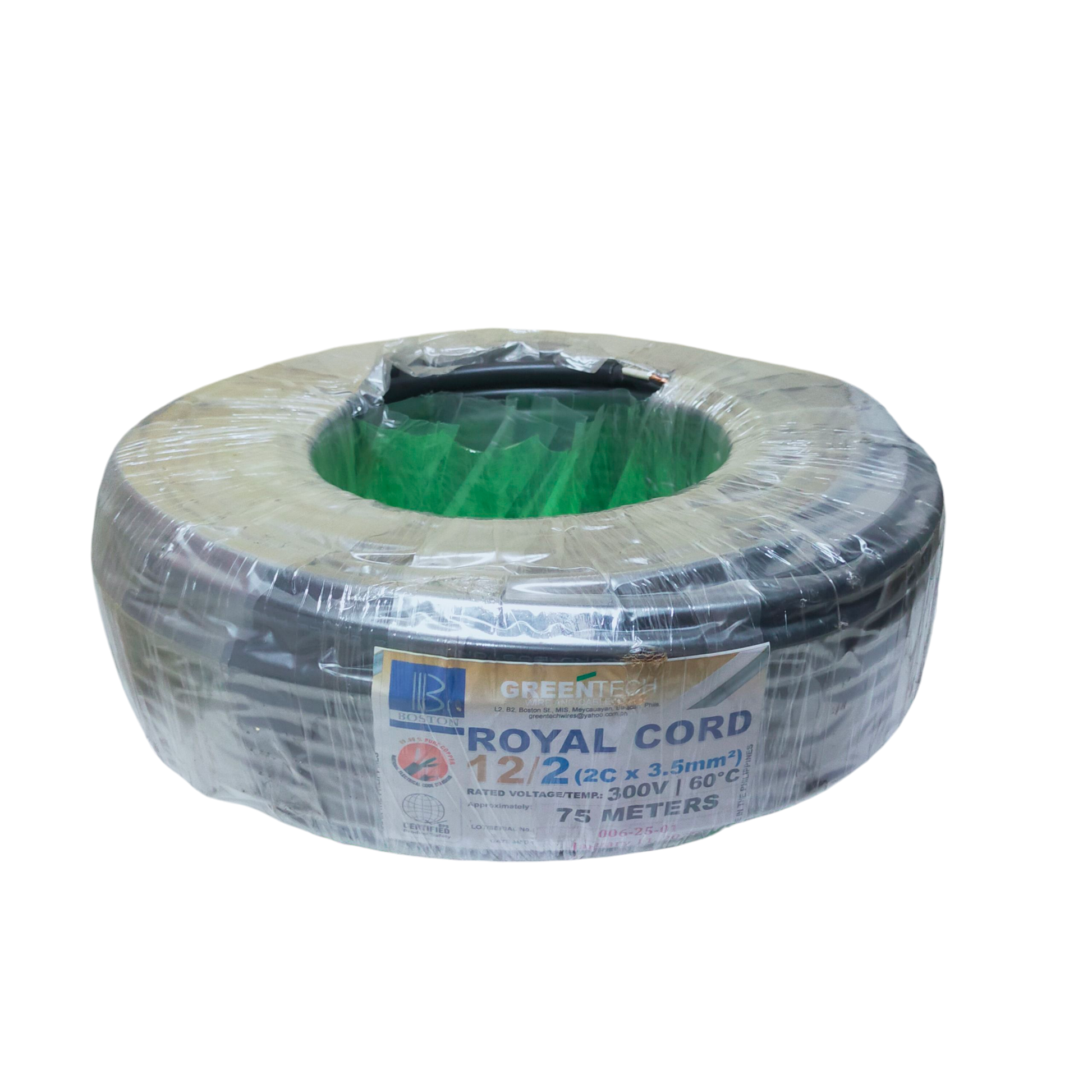 Boston Royal Cord AWG 12 2 Core Cable Coil in 75 Meters for Electrical Projects