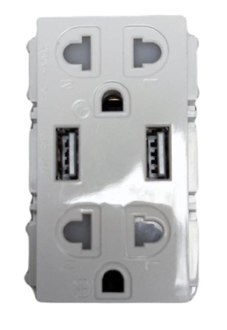 Royu Duplex Universal Outlet with 2 USB Port white electrical power point for charging devices