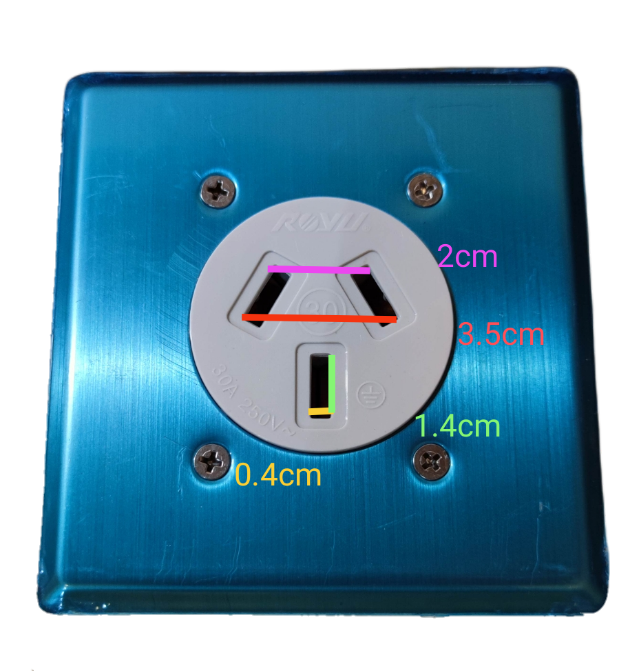 Electx industrial 30A power outlet mounted on blue metal plate with screw fixtures