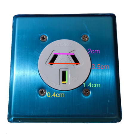 Electx industrial 30A power outlet mounted on blue metal plate with screw fixtures