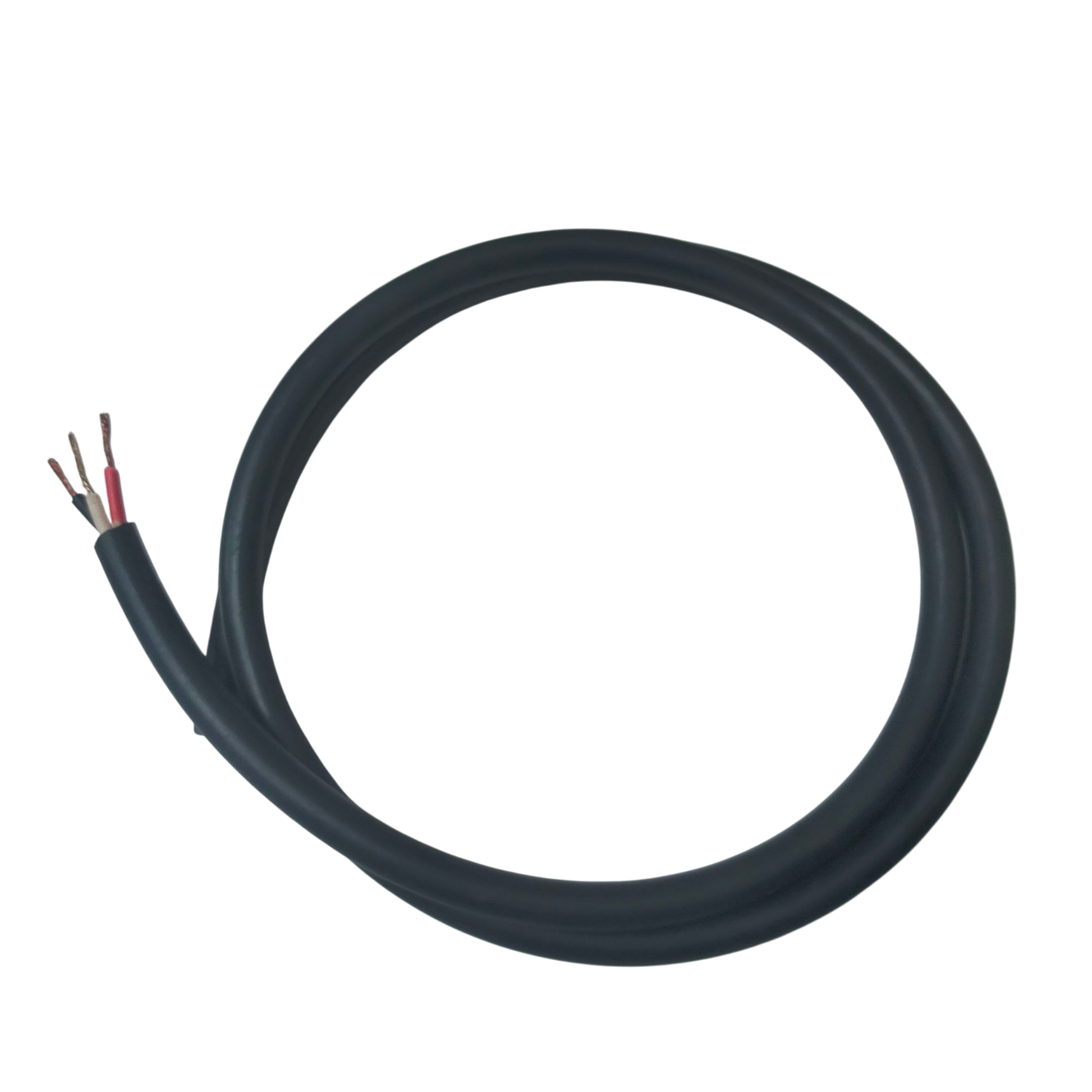 Phelps Dodge 0.75mm 3 core royal cord wire with three exposed copper leads on black background