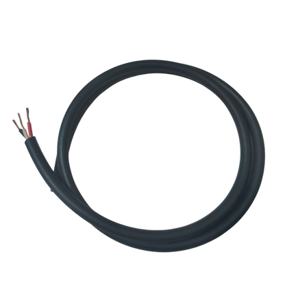 Phelps Dodge 0.75mm 3 core royal cord wire with three exposed copper leads on black background