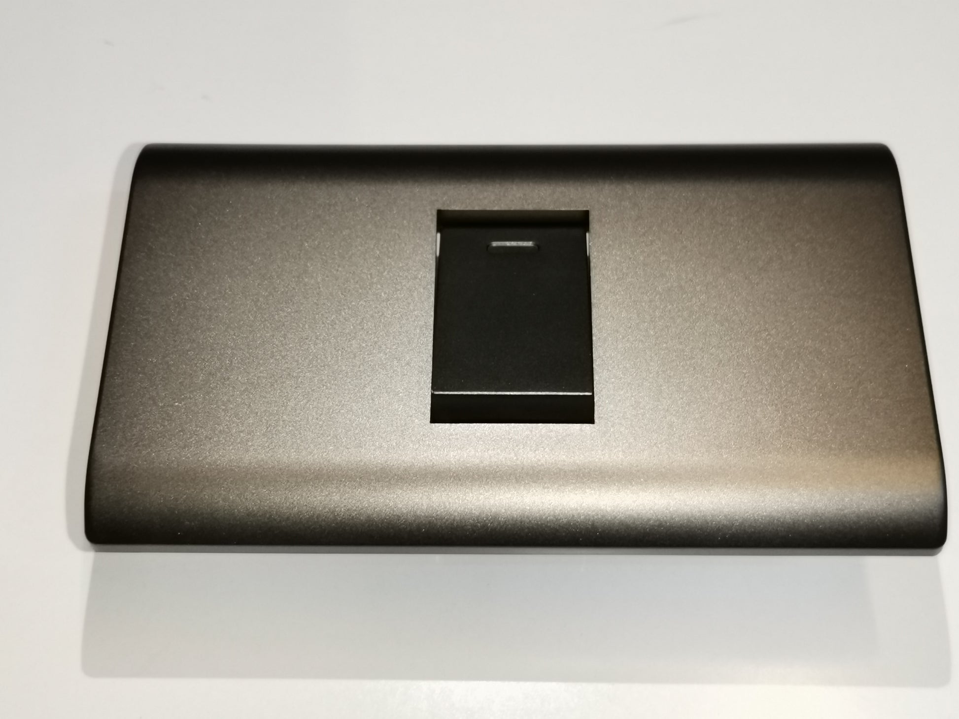 Royu 1 Way Switch with Plate Dark Gray 16A 250V. Single rocker switch on a sleek rectangular dark gray plate for home lighting