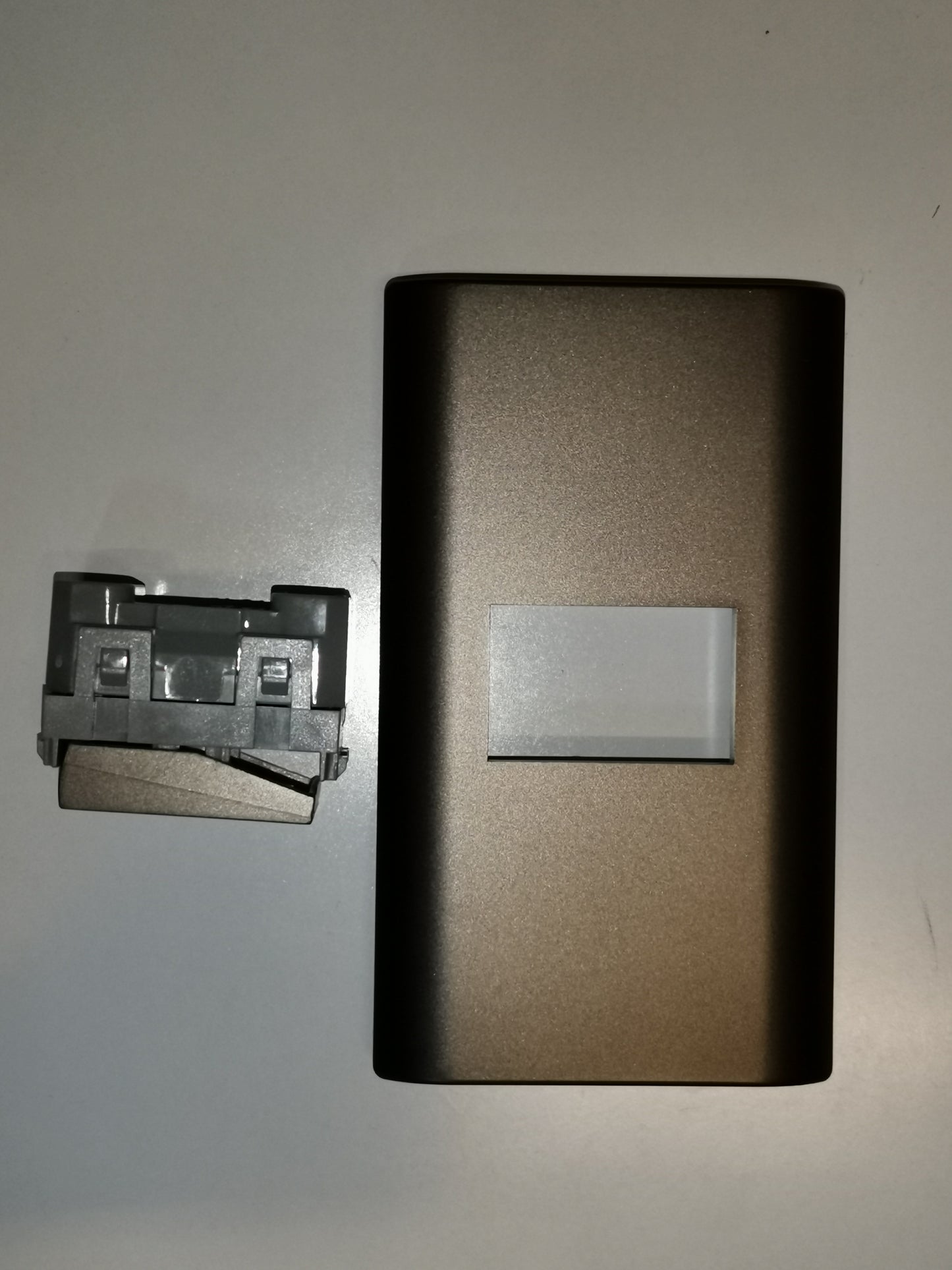 Royu 1 Way Switch with Plate Dark Gray 16A 250V disassembled showing dark gray front plate and switch module