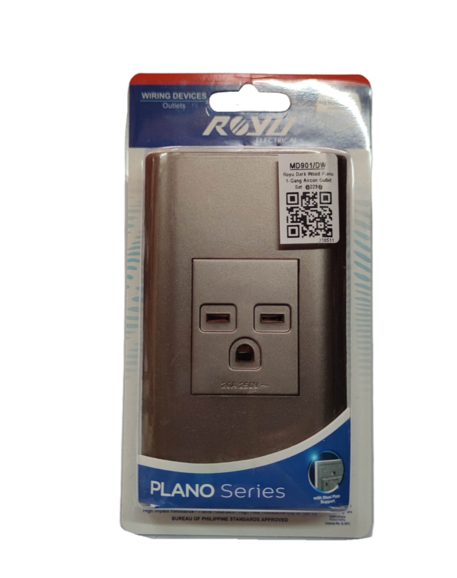 20A aircon outlet with plate from Electx Electrical Supply Plano Series in metallic finish