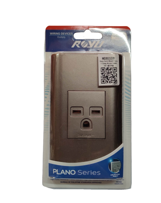 20A aircon outlet with plate from Electx Electrical Supply Plano Series in metallic finish