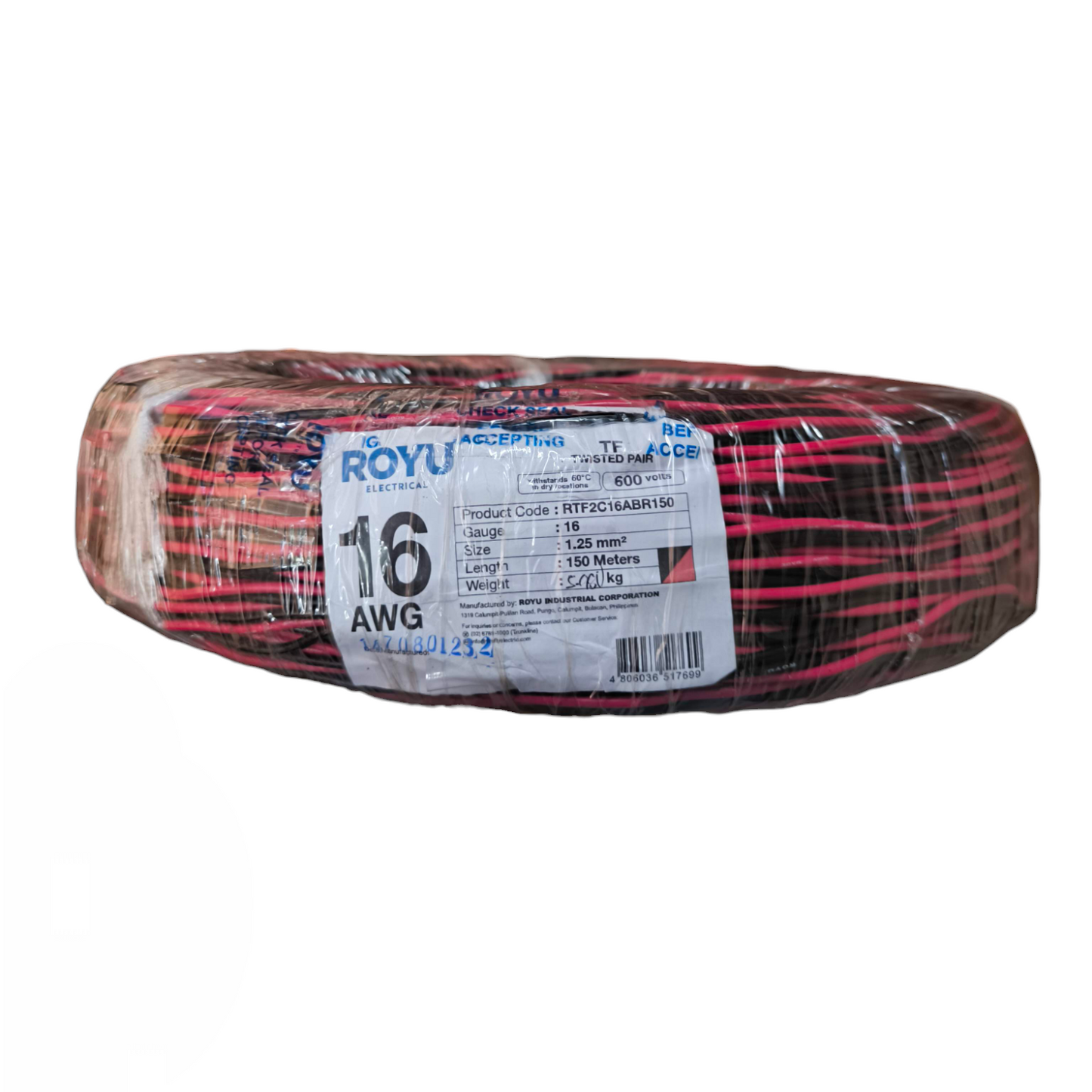 Royu AWG16 Twisted Wire Red and Black 1 Roll for electrical wiring and connections