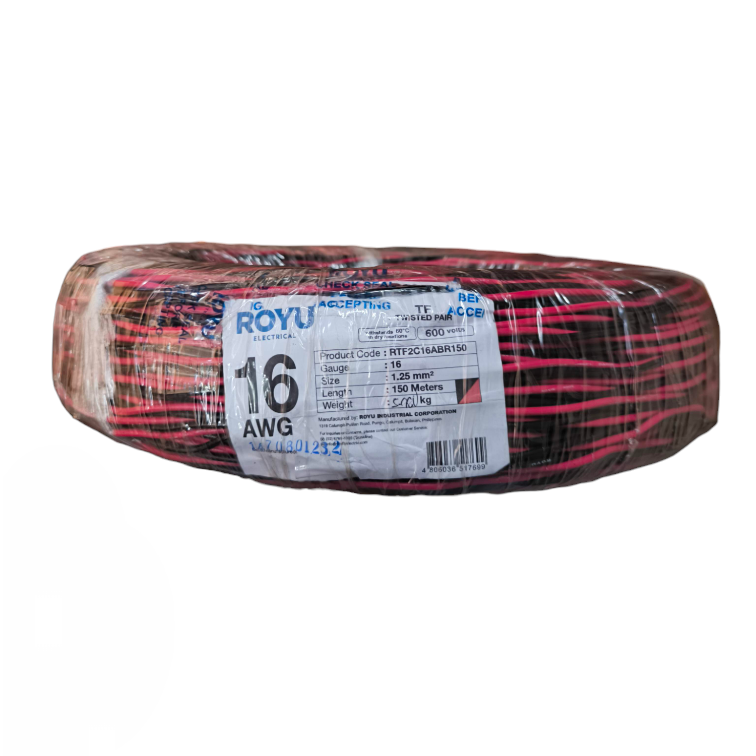 Royu AWG16 Twisted Wire Red and Black 1 Roll for electrical wiring and connections