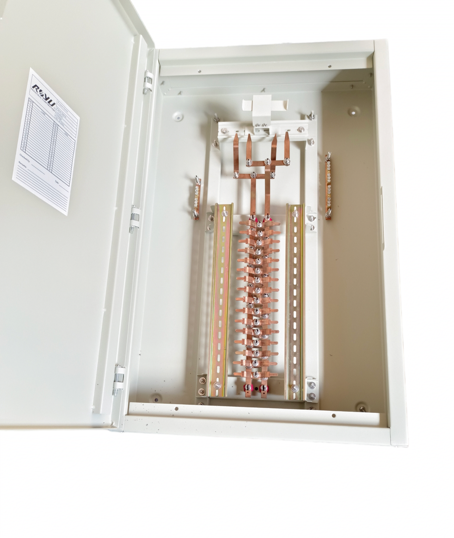 Royu 16 Branches Panel Board Only PB25 electrical circuitry panel with open metal enclosure and copper connections