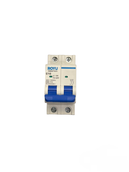 Royu 16A 2 Pole Miniature Circuit Breaker with blue switch for electrical safety