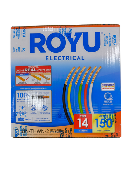 Royu 2.0mm stranded wire 100m box featuring various colored wires for electrical projects