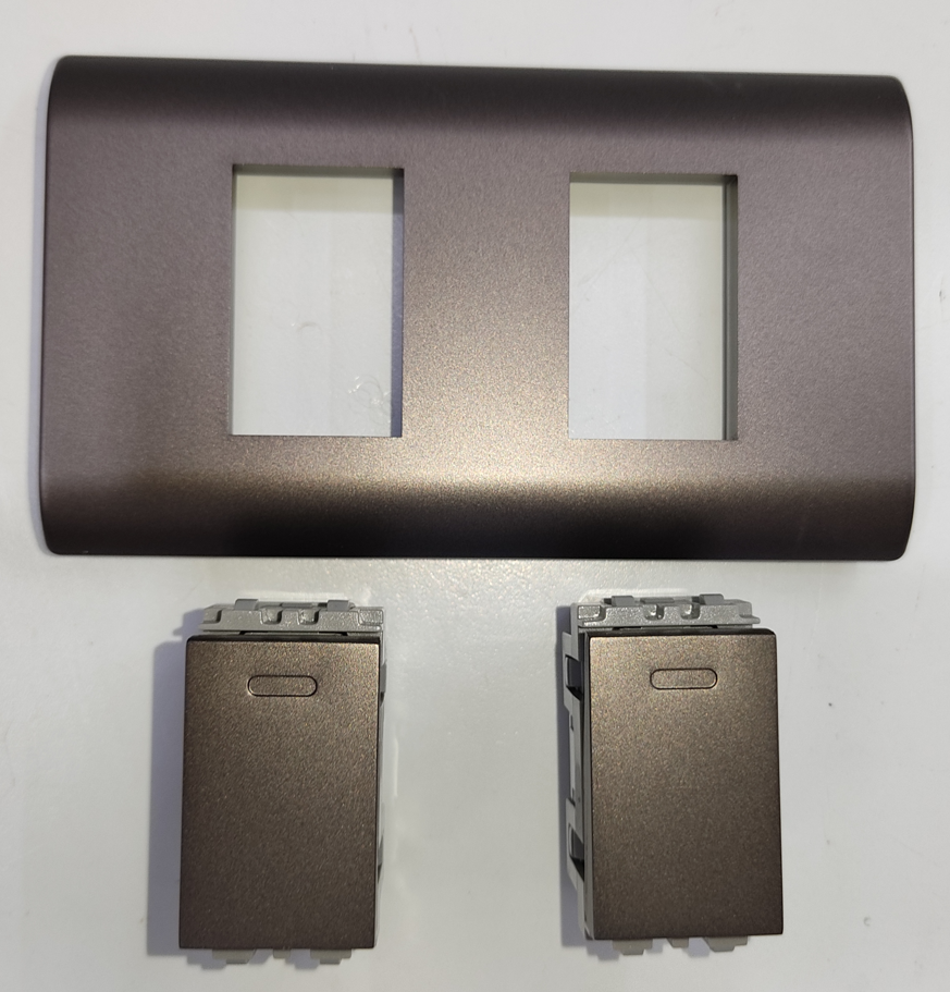 Royu 2 gang 3 way switch with bronze finish and matching faceplate for power points and switches