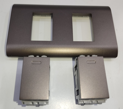 Royu 2 gang 3 way switch set with metallic faceplate and two switch modules for power control