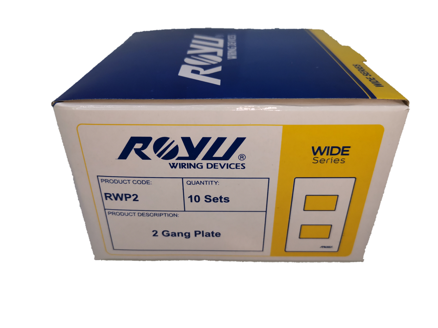 Box of Royu 2 gang faceplate wide series with 10 sets by Electx Electrical Supply