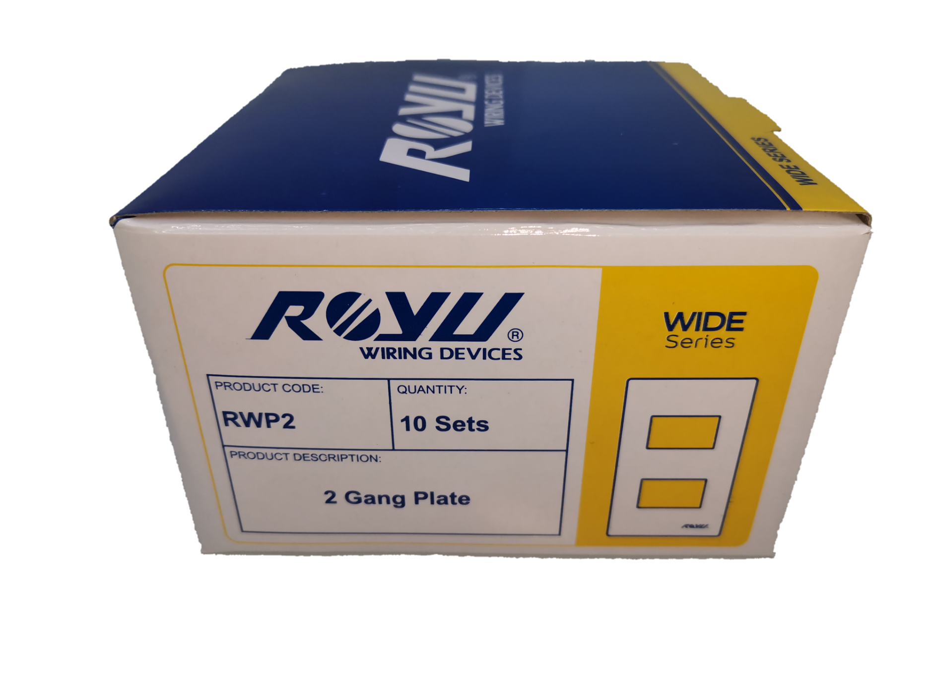 Box of Royu 2 gang faceplate wide series with 10 sets by Electx Electrical Supply