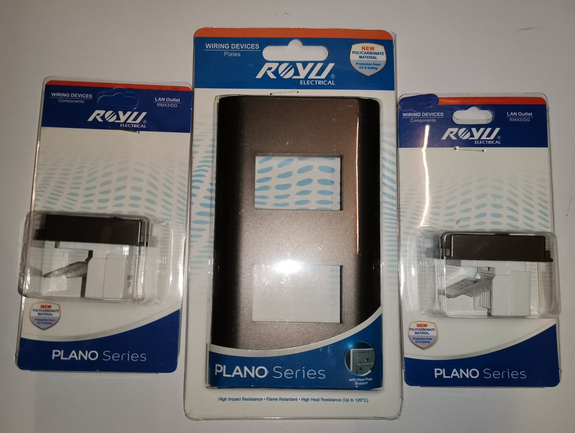 Royu 2 Gang LAN Outlet with Plate and wiring devices from Plano Series in packaging
