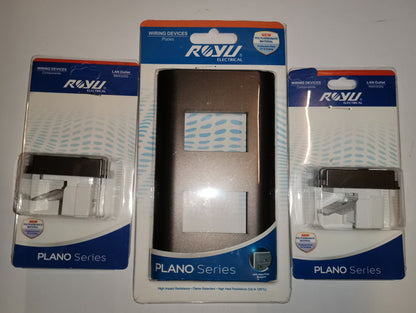 Royu 2 Gang LAN Outlet with Plate and wiring devices from Plano Series in packaging