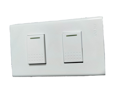 Royu 2 gang light switch in white with rectangular rocker buttons and indicator lines