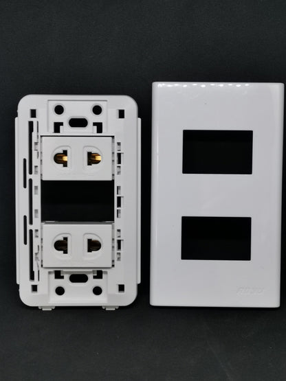 Royu 2 gang universal outlet in white with detachable cover plate and dual socket slots