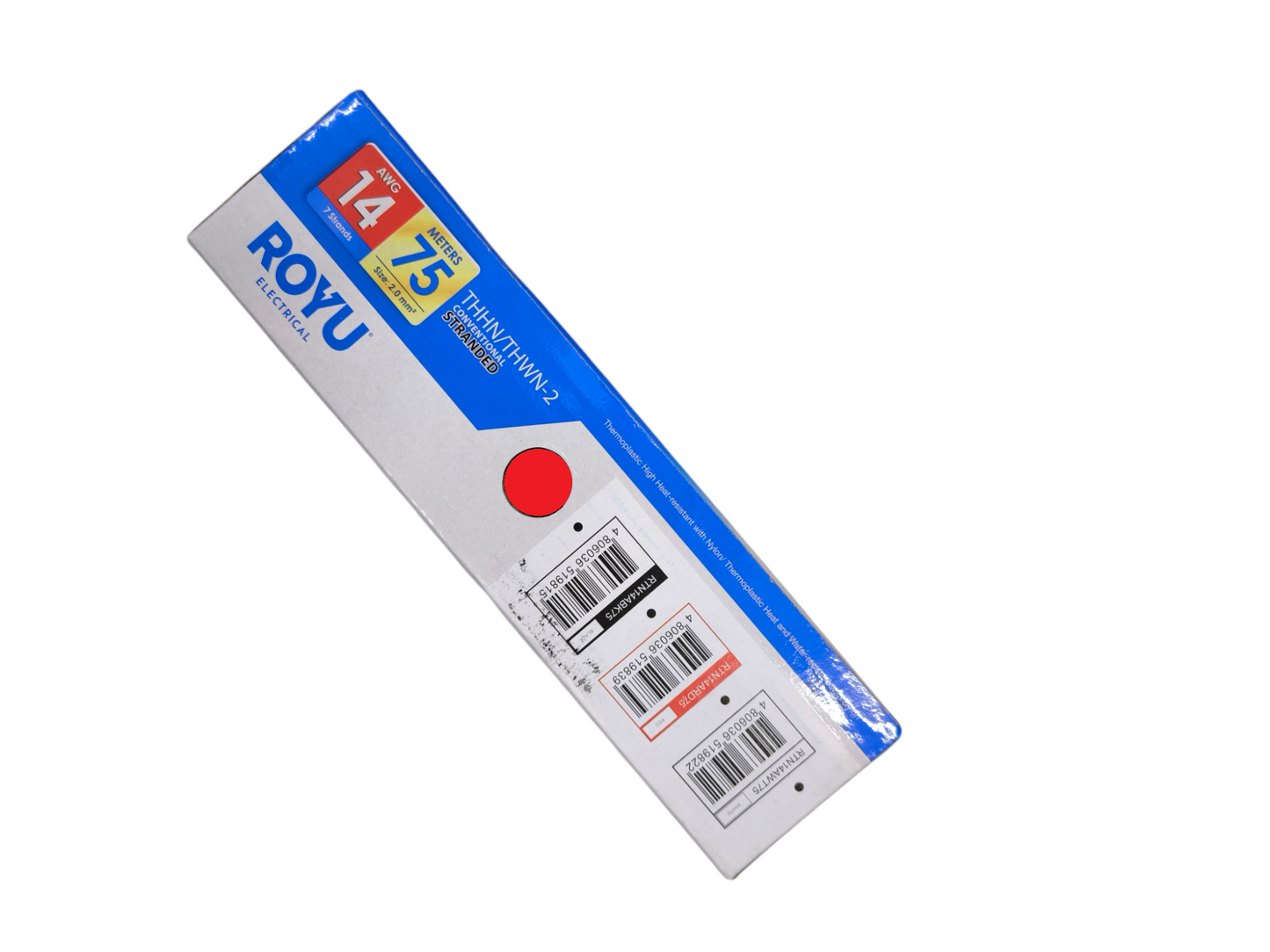 Royu 2.0mm stranded wire 75m Yellow in blue and white packaging for electrical use