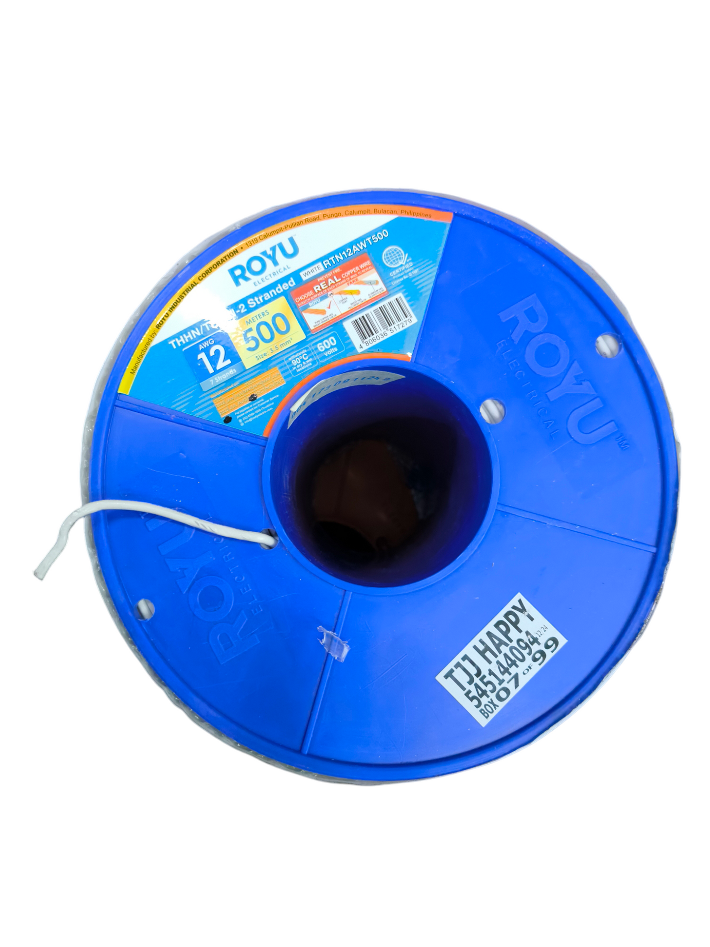 Royu 3.5mm AWG 12 stranded wire on a blue spool, suitable for various electrical applications.