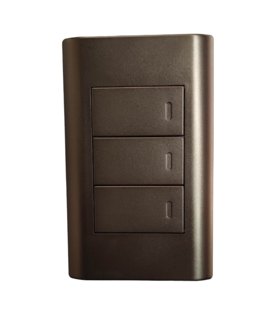 Royu 3 gang 1 way switch in dark brown with sleek rectangular design for home power control