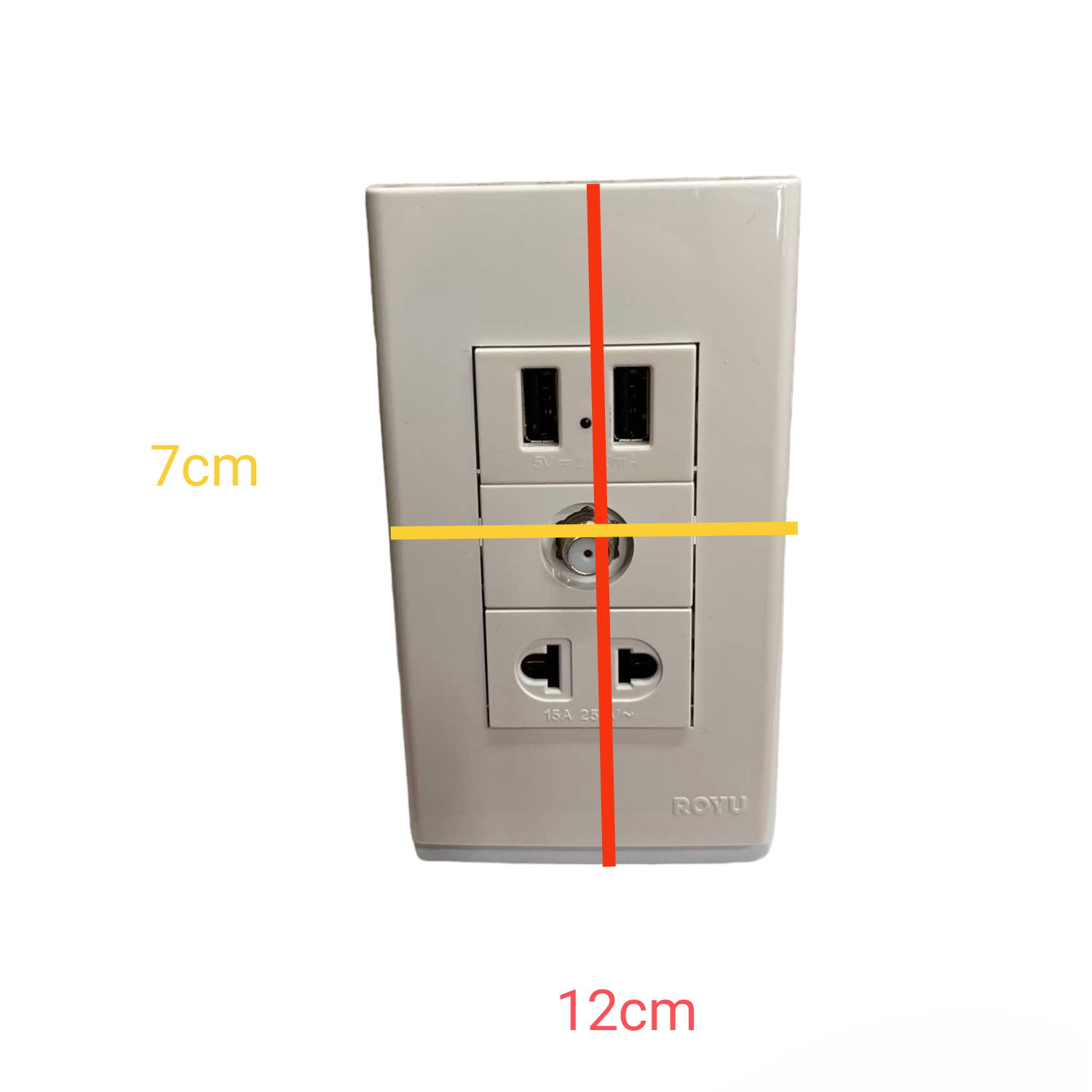 Royu wall power outlet 3 Gang 2 Port USB 2100mAh 5VDC with two USB ports and universal sockets