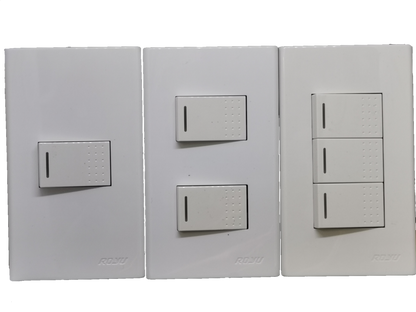 Royu 3 gang switch wall plate featuring single, double, and triple switches in white finish