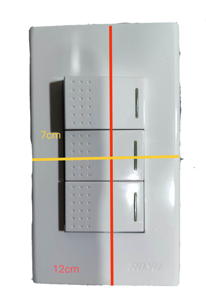 Royu 3 gang switch wall plate in white with three rocker switches and indicator lights