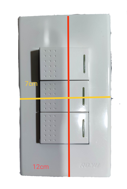Royu 3 gang switch wall plate in white with three rocker switches and indicator lights