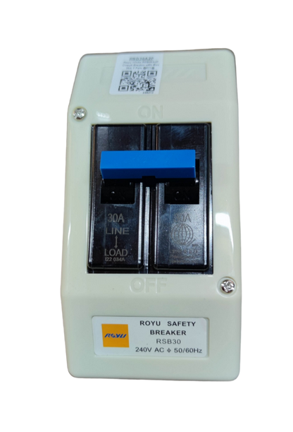 Royu 30 Ampere 2P Breaker with PVC Enclosure . white surface mount safety breaker with blue twin switch