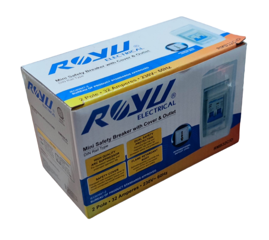 Royu boxed mini safety breaker 2 pole packaging 32A Circuit Breaker 220V 6KIAC for residential panels