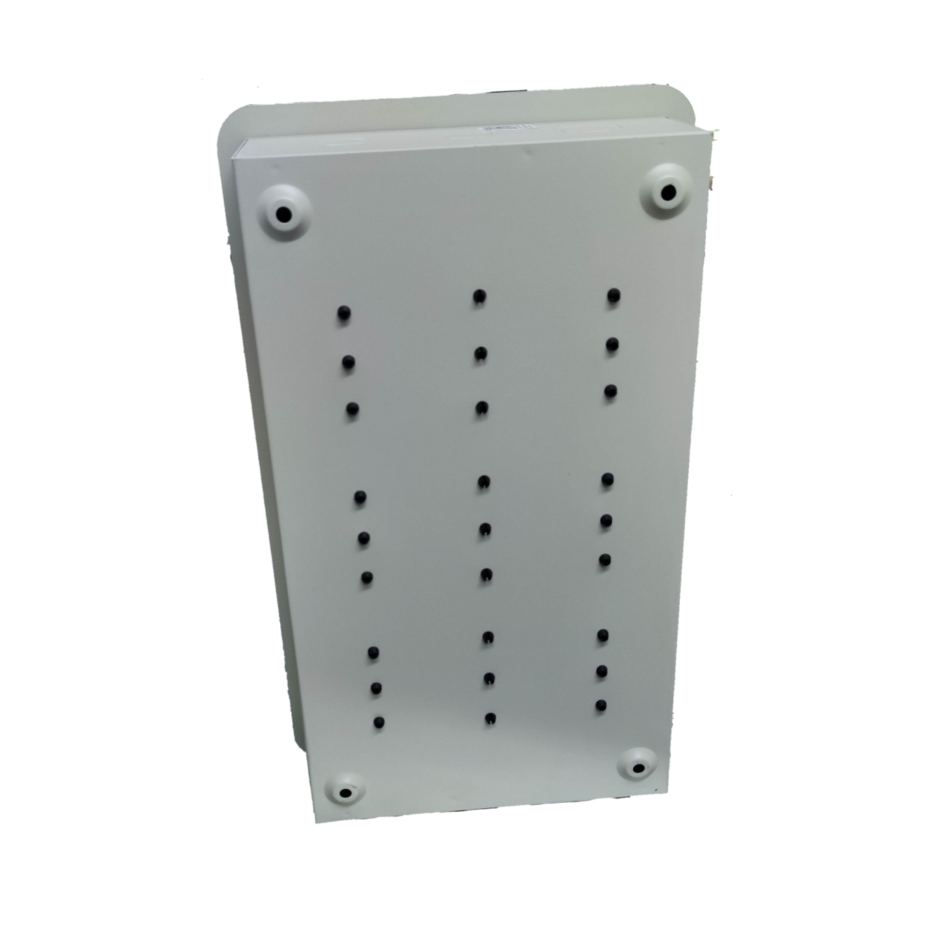 Royu 6x6 two pole plug in panel box in white with multiple mounting holes for electrical circuitry