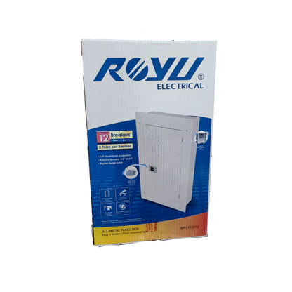 Royu 6x6 two pole plug in panel box with 12 breakers and full dead front protection in beige color